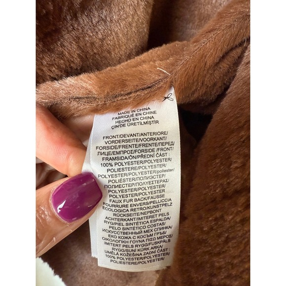 Ralph Lauren Aviator Bomber Shearling Suede Leather Moto Jacket Women Brown M - Picture 10 of 10